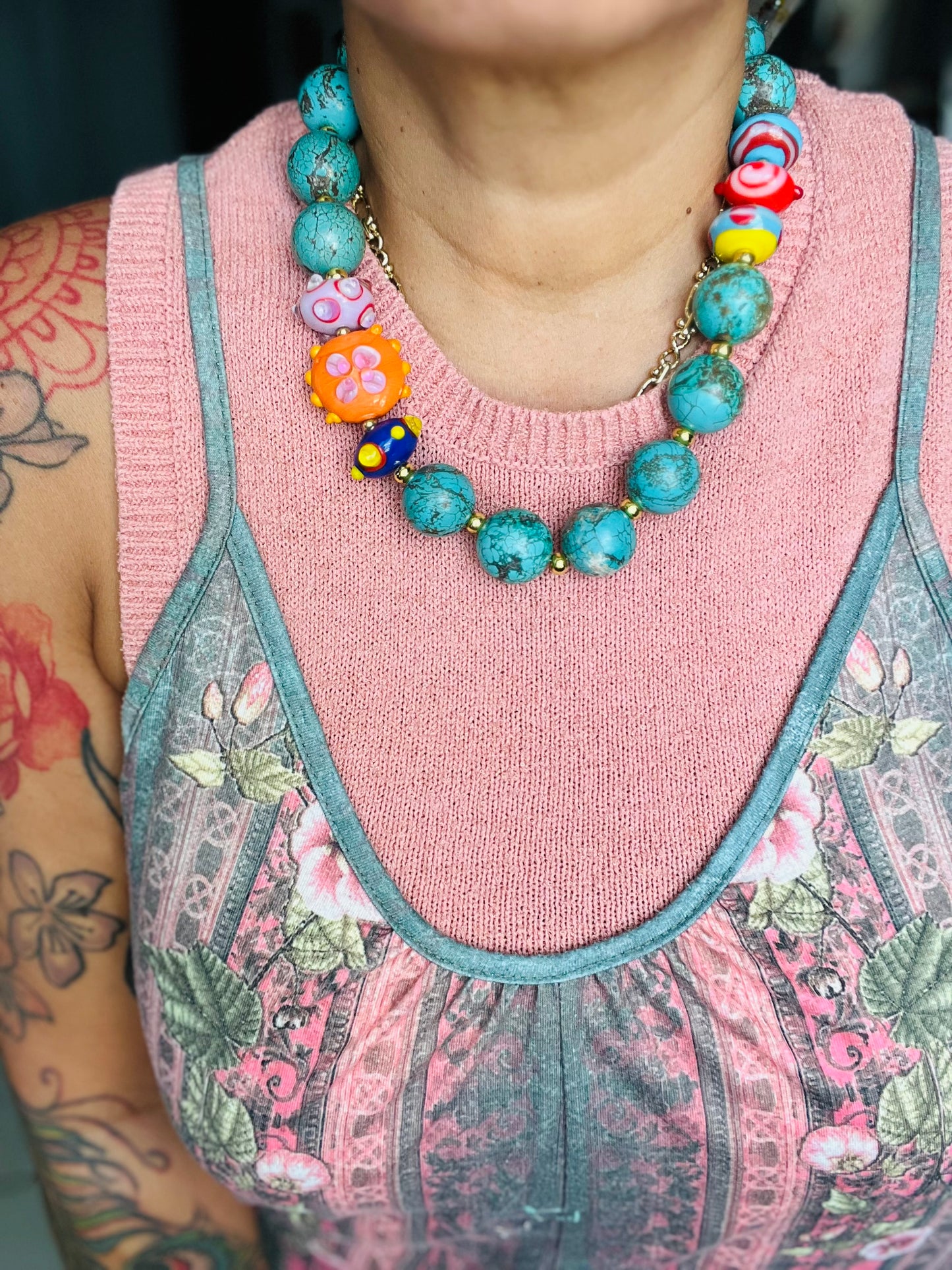 CHUNKY TURQUOISE NECKLACE CANDY BEAD