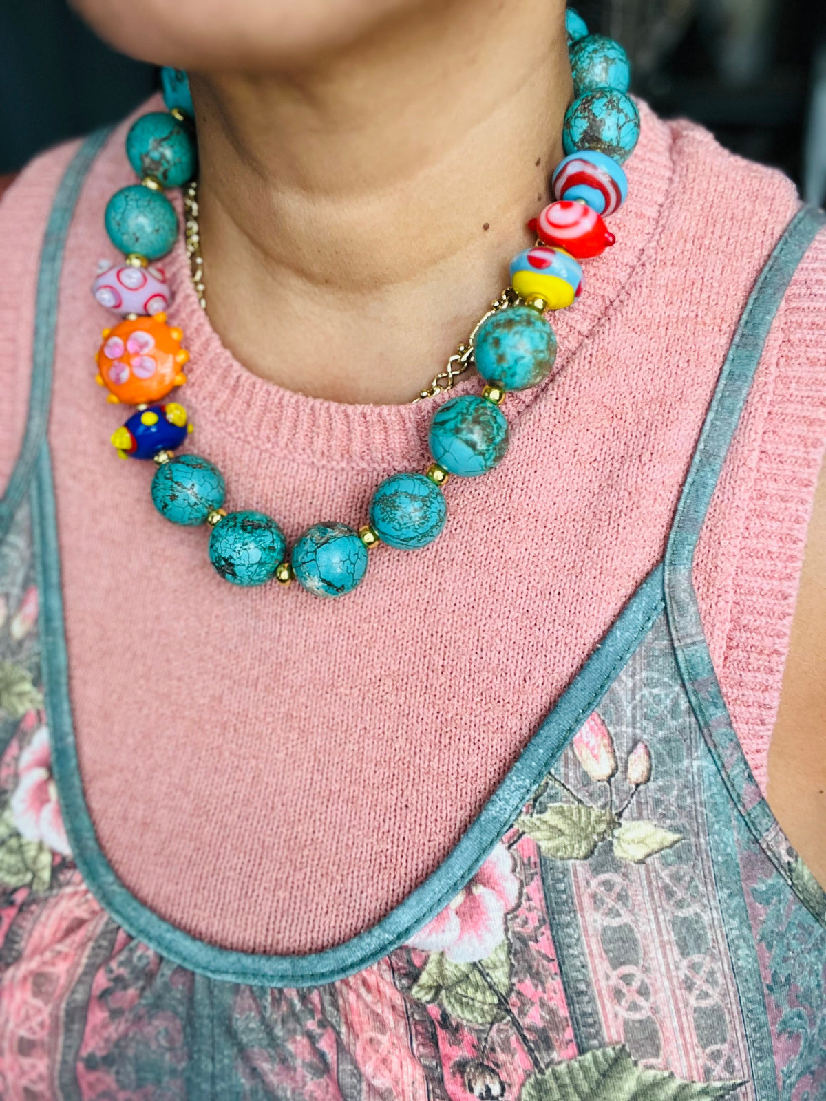 CHUNKY TURQUOISE NECKLACE CANDY BEAD