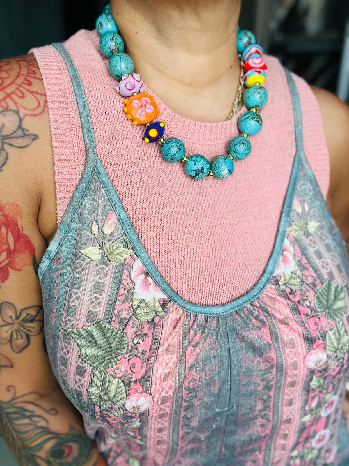 CHUNKY TURQUOISE NECKLACE CANDY BEAD